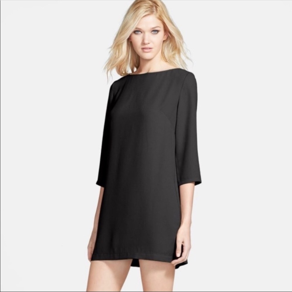 Nordstrom Leith Crepe Black Sheath Shift Dress